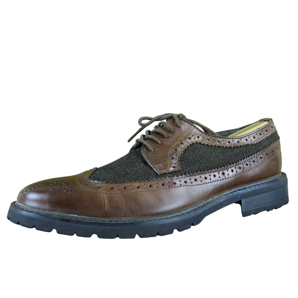 Joseph Abboud Men Wingtip Brogue Derby Oxfords Brown Leather Size 11 Gently Used